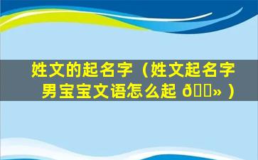 姓文的起名字（姓文起名字男宝宝文语怎么起 🌻 ）